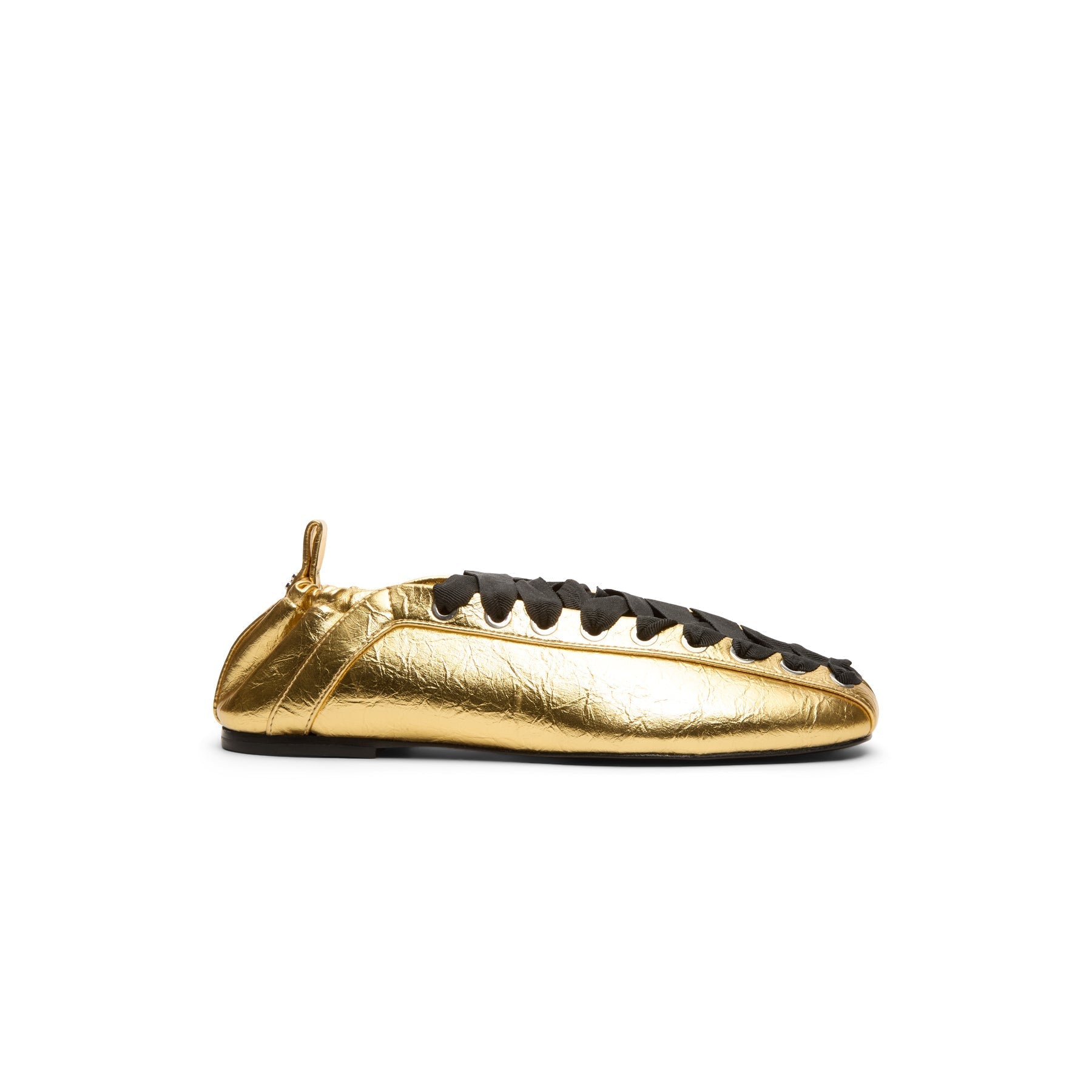 ganni-eyelets-lace-up-ballerina-crinkle-metallic-gold  Footwear