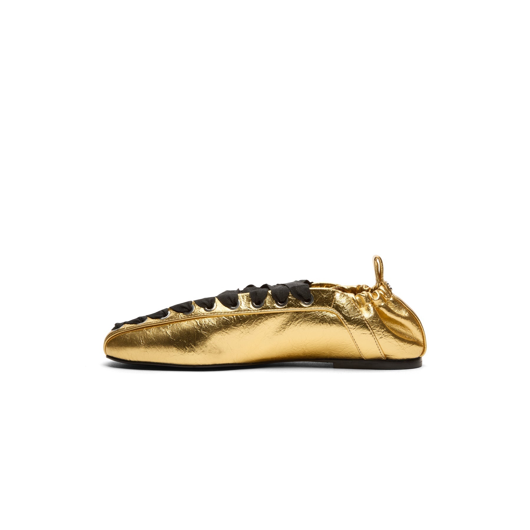 ganni-eyelets-lace-up-ballerina-crinkle-metallic-gold  Footwear