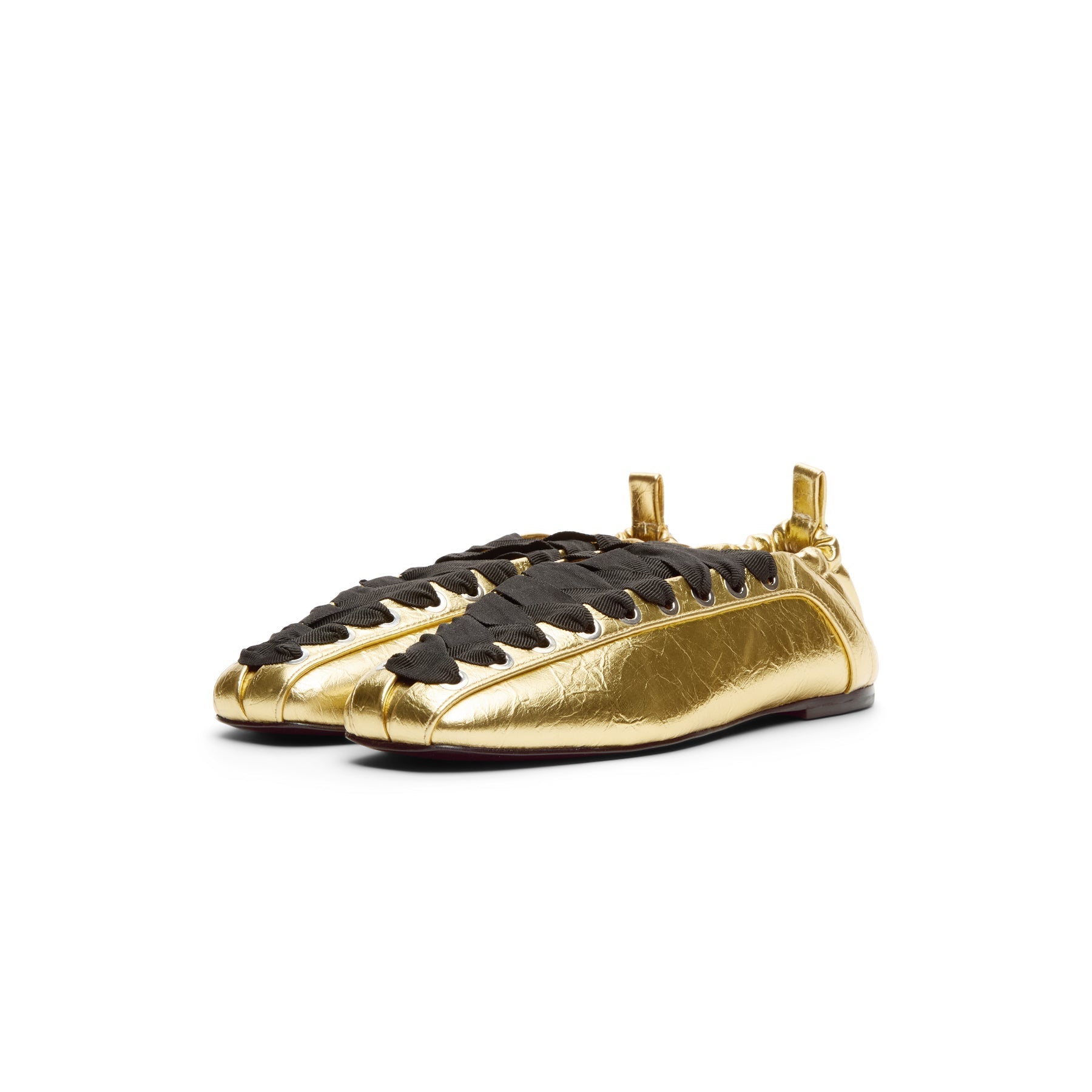 ganni-eyelets-lace-up-ballerina-crinkle-metallic-gold  Footwear