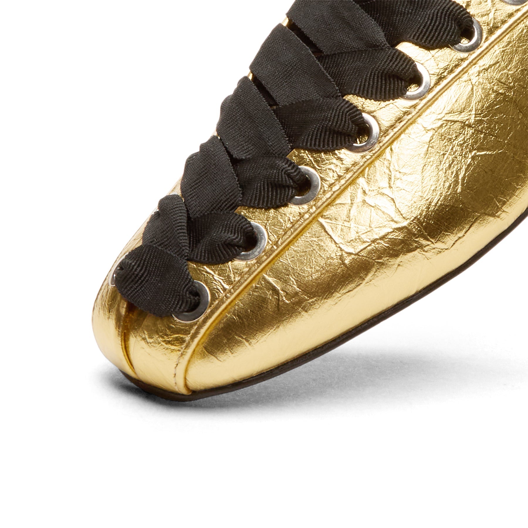 ganni-eyelets-lace-up-ballerina-crinkle-metallic-gold  Footwear