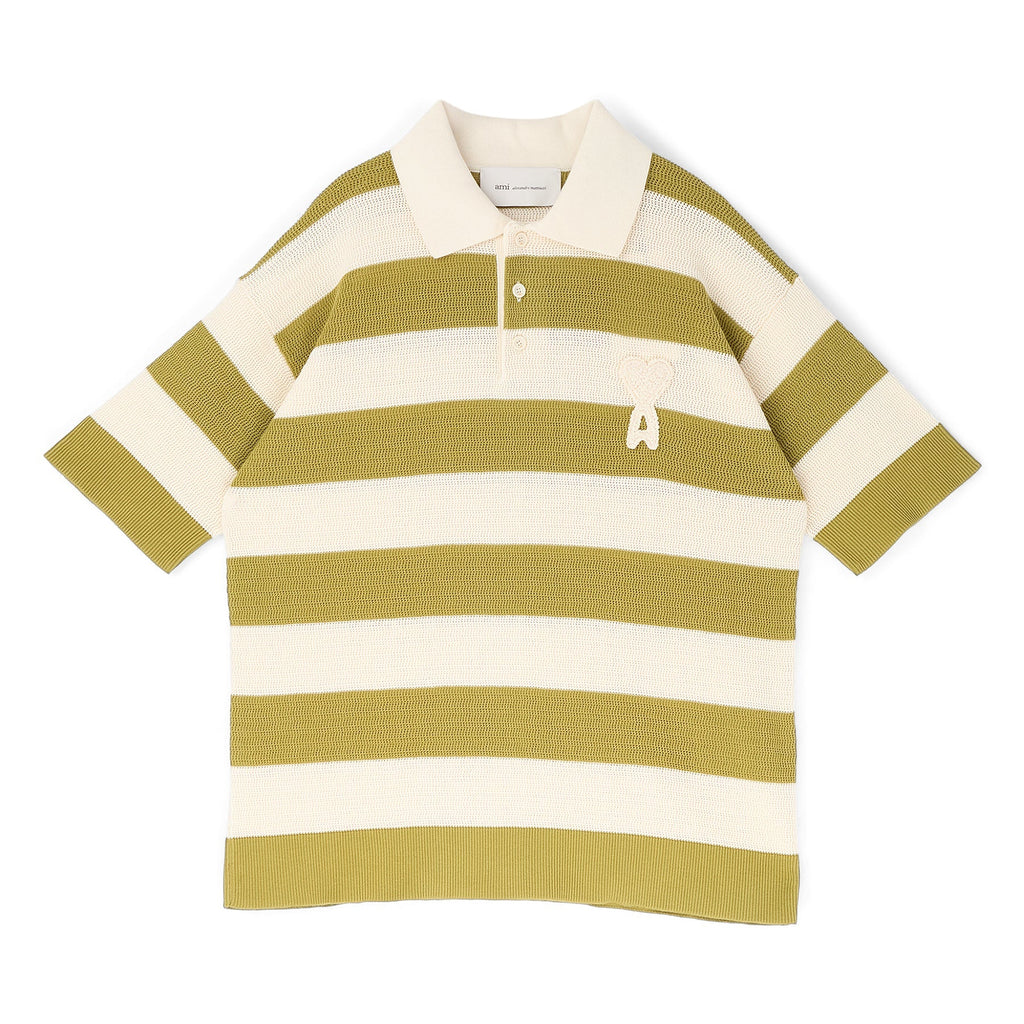 AMI Short Sleeves Polo With AMI De Coeur Patch (Blanc creme/Matcha) Top