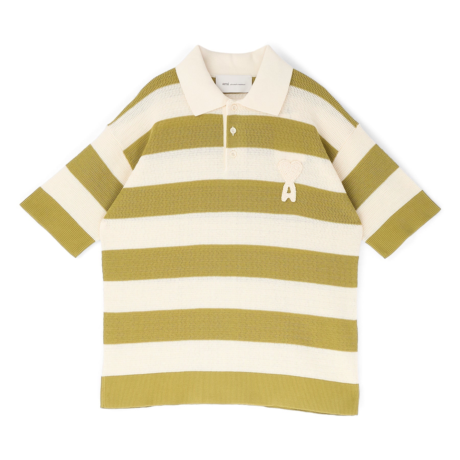 AMI Short Sleeves Polo With AMI De Coeur Patch (Blanc creme/Matcha) Top