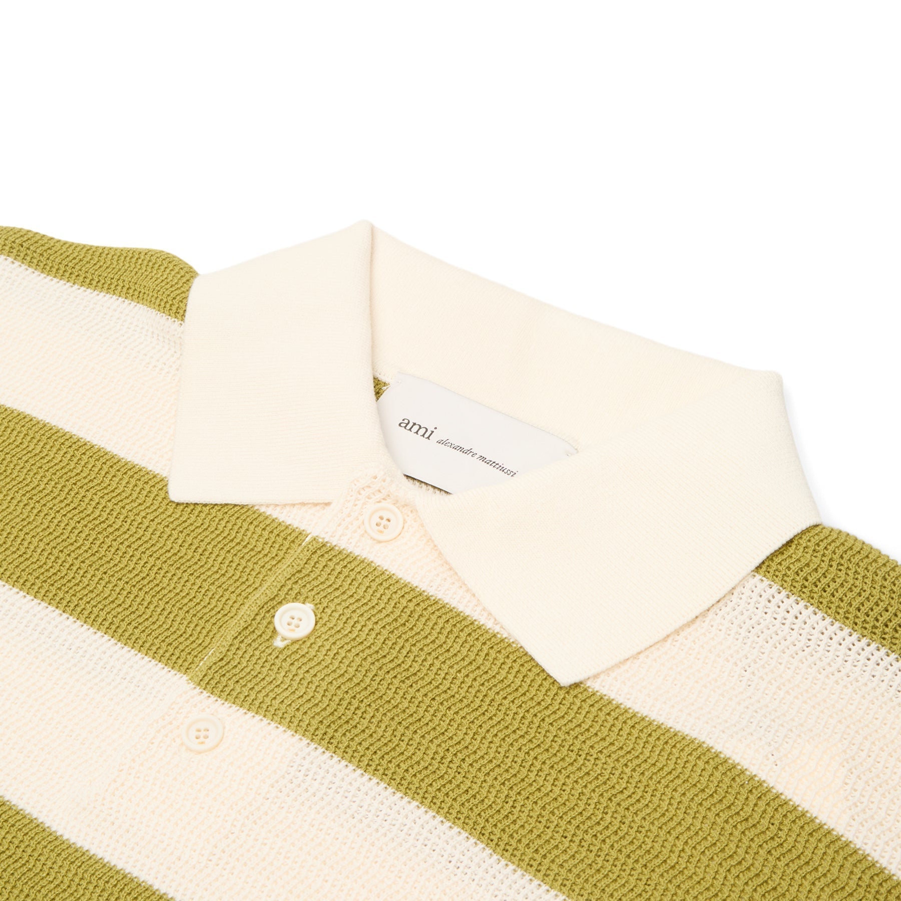 AMI Short Sleeves Polo With AMI De Coeur Patch (Blanc creme/Matcha) Top
