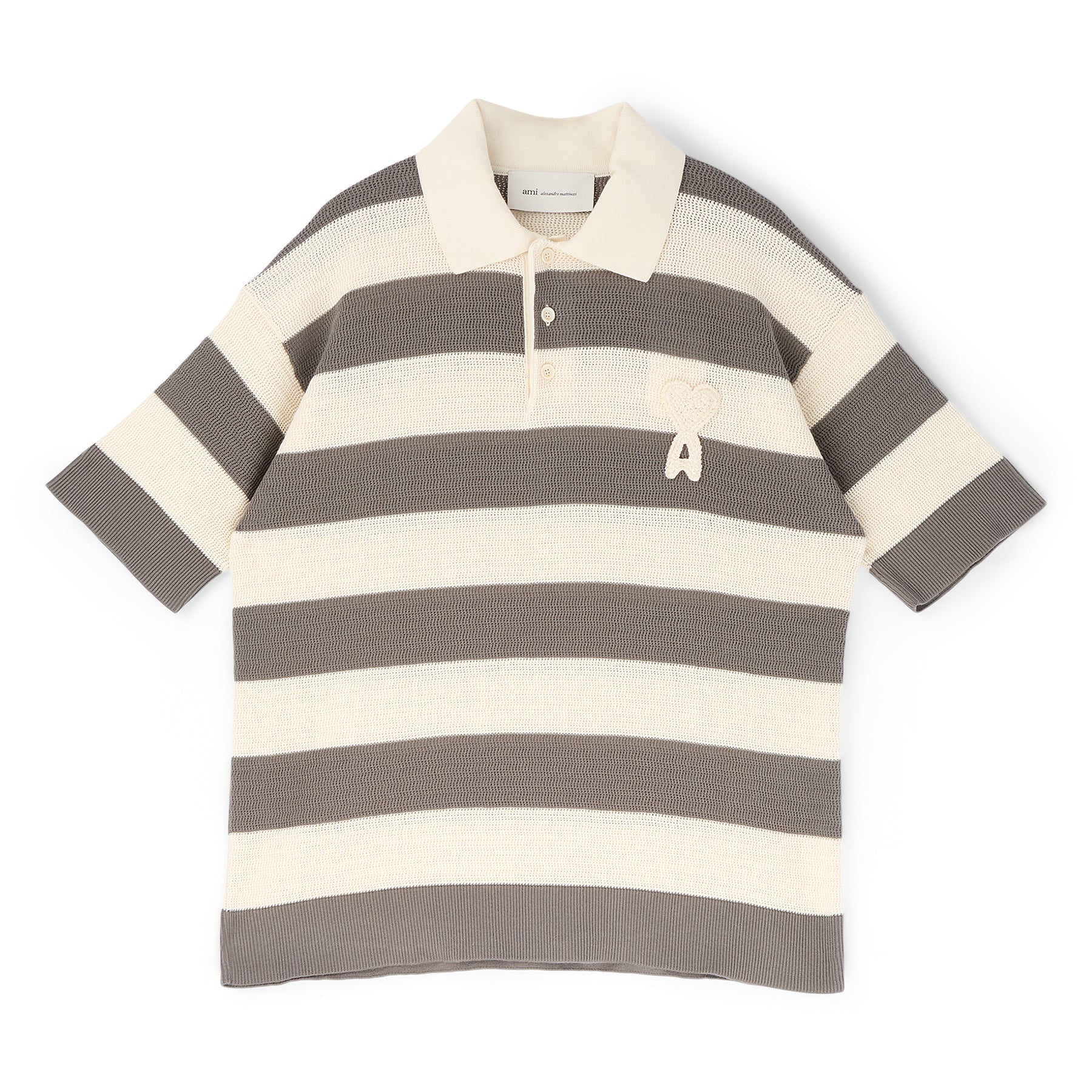 AMI Short Sleeves Polo With AMI De Coeur Patch (Blanc creme/Carbone) Top