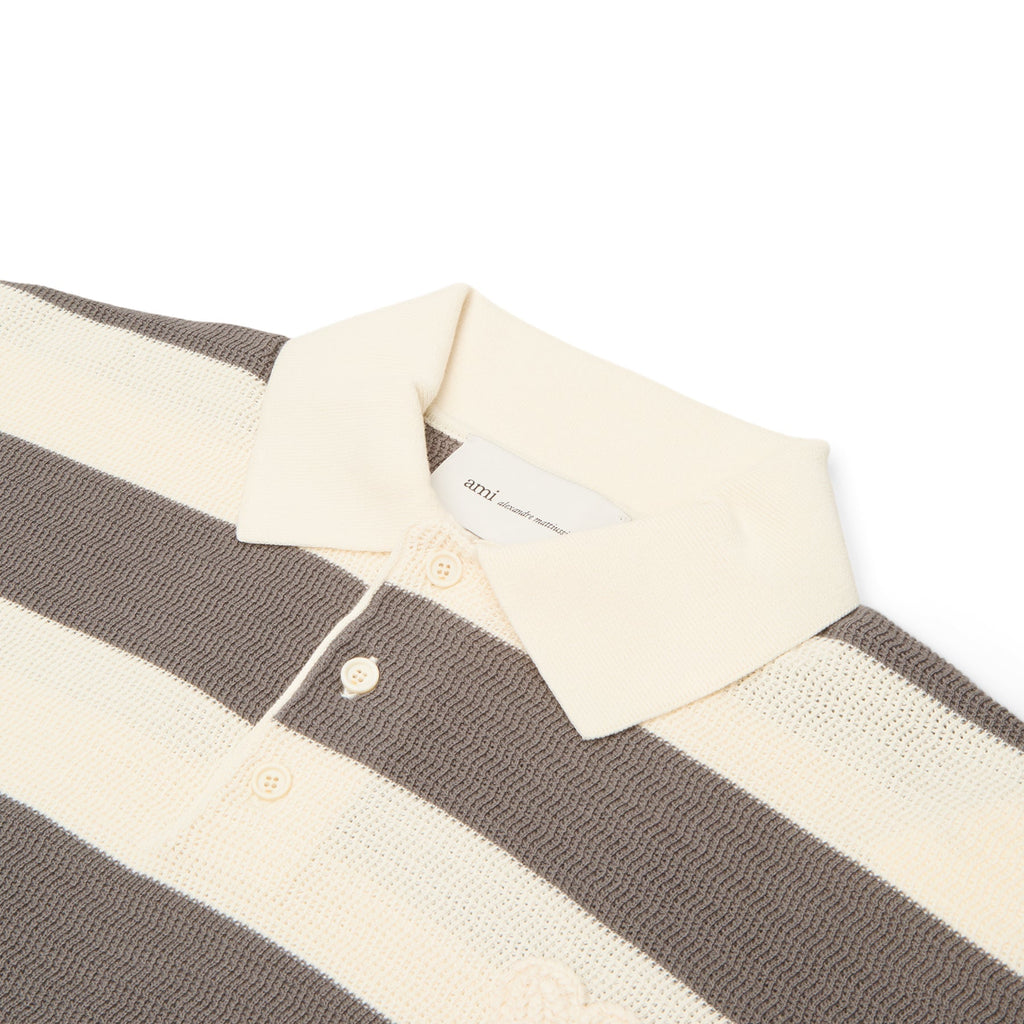 AMI Short Sleeves Polo With AMI De Coeur Patch (Blanc creme/Carbone) Top