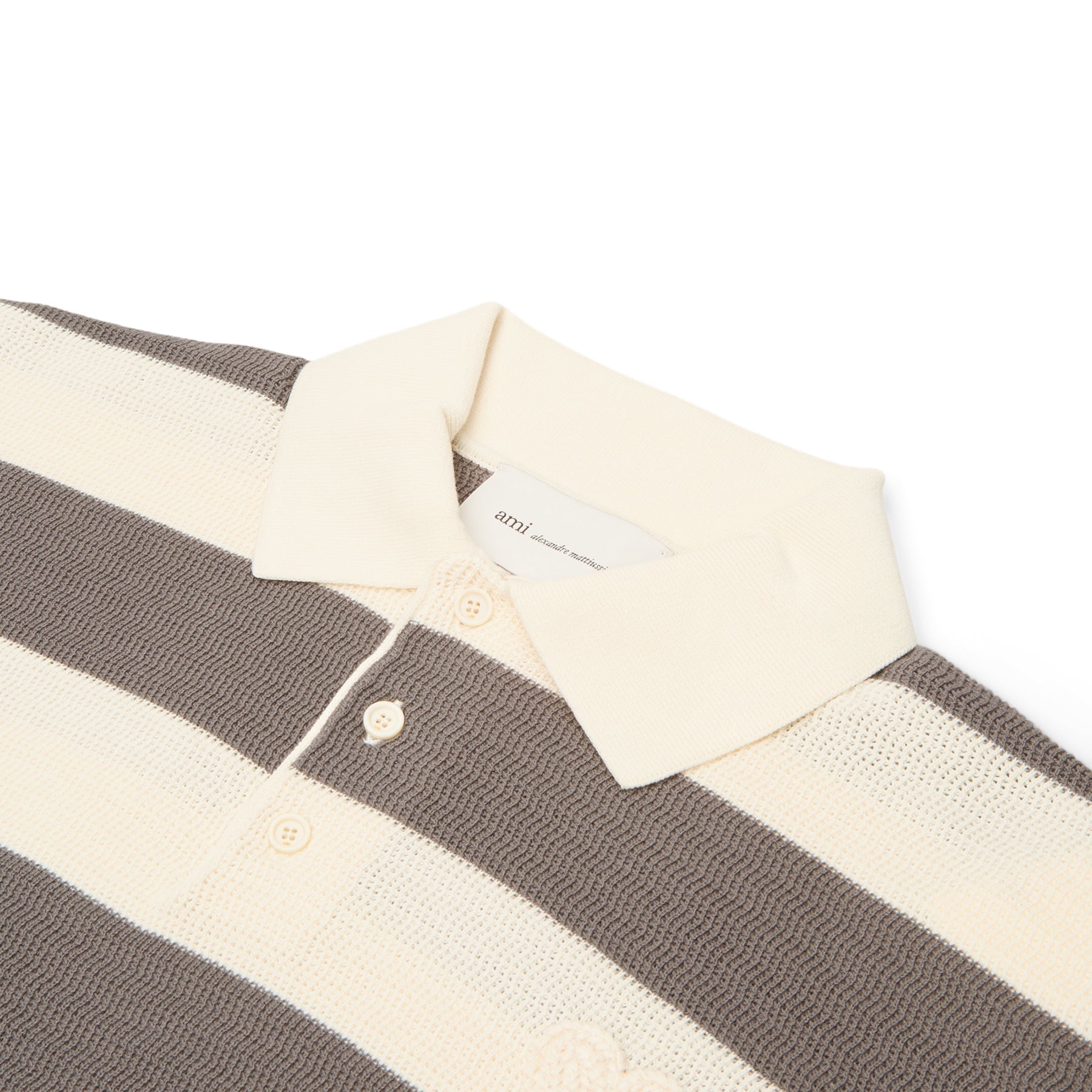 AMI Short Sleeves Polo With AMI De Coeur Patch (Blanc creme/Carbone) Top