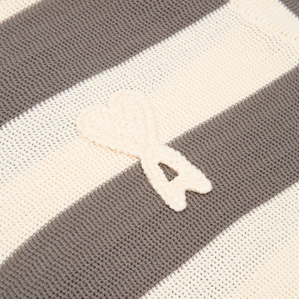 AMI Short Sleeves Polo With AMI De Coeur Patch (Blanc creme/Carbone) Top