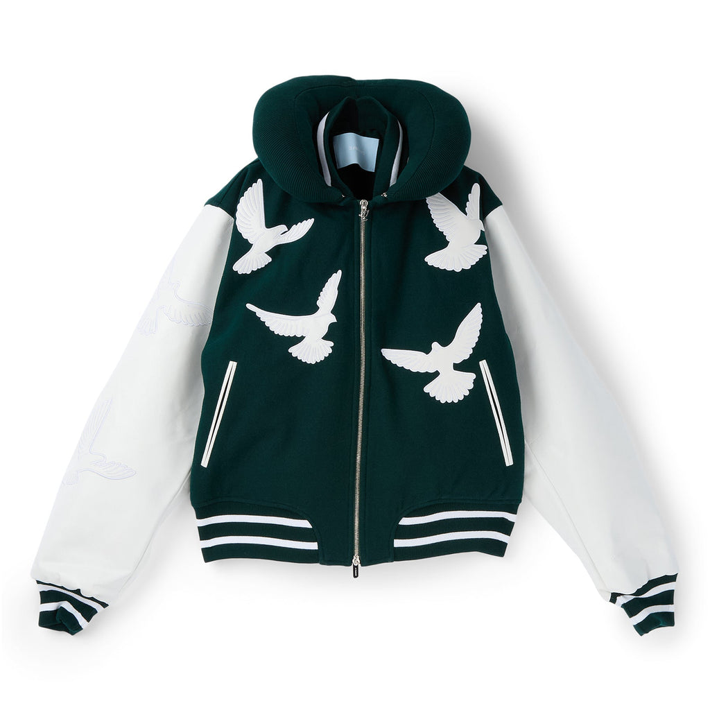 3.Paradis Flying Dove Pillow Neck Varsity Jacket (Green) Top