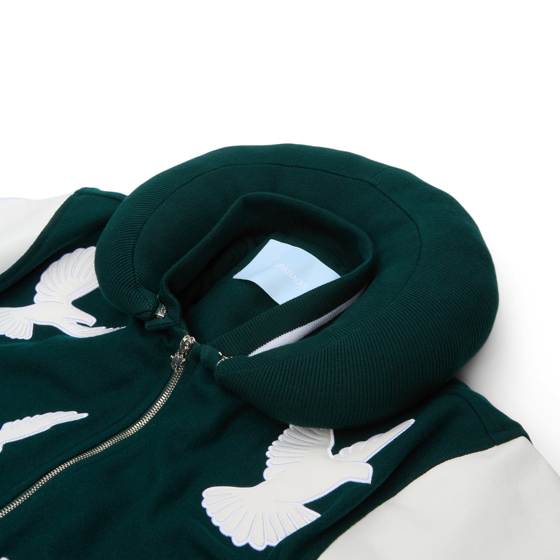 3.Paradis Flying Dove Pillow Neck Varsity Jacket (Green) Top