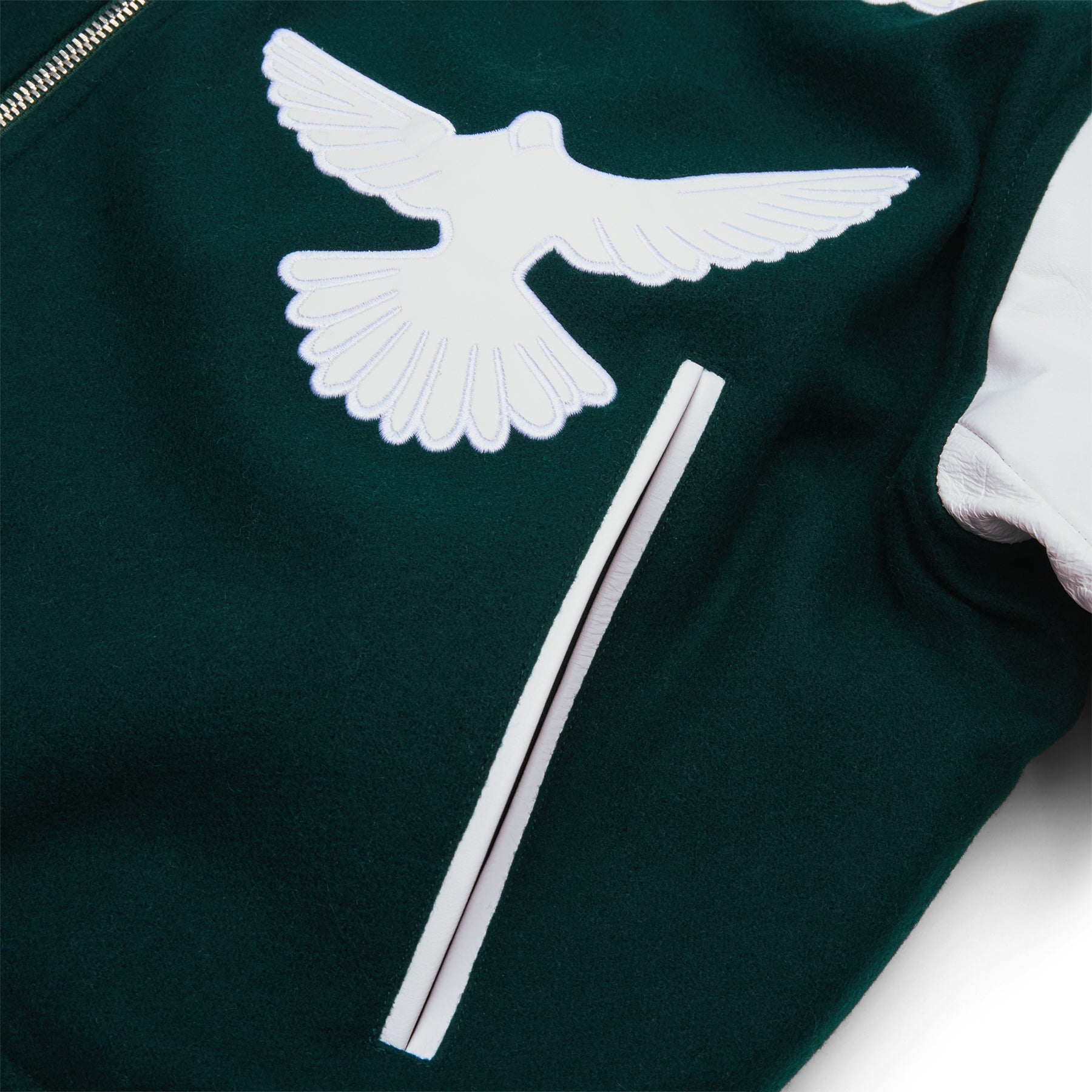 3.Paradis Flying Dove Pillow Neck Varsity Jacket (Green) Top