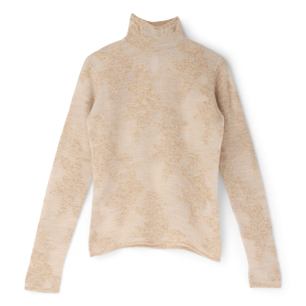 GANNI Sheer Flower Jacquard Mockneck (Sand) Top
