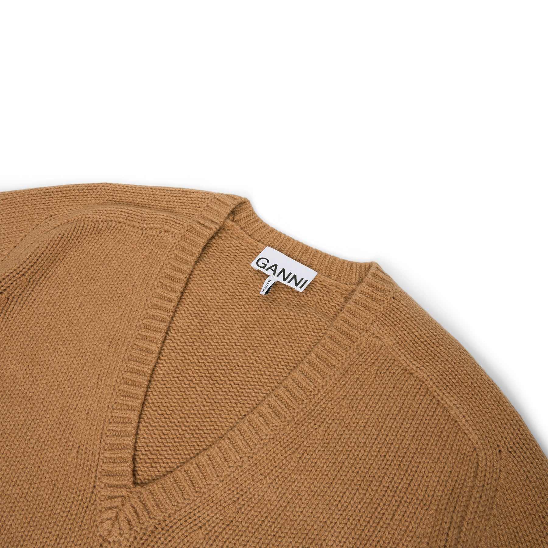 GANNI Wool Yak Mix Deep V-Neck (Tiger's Eye) Top