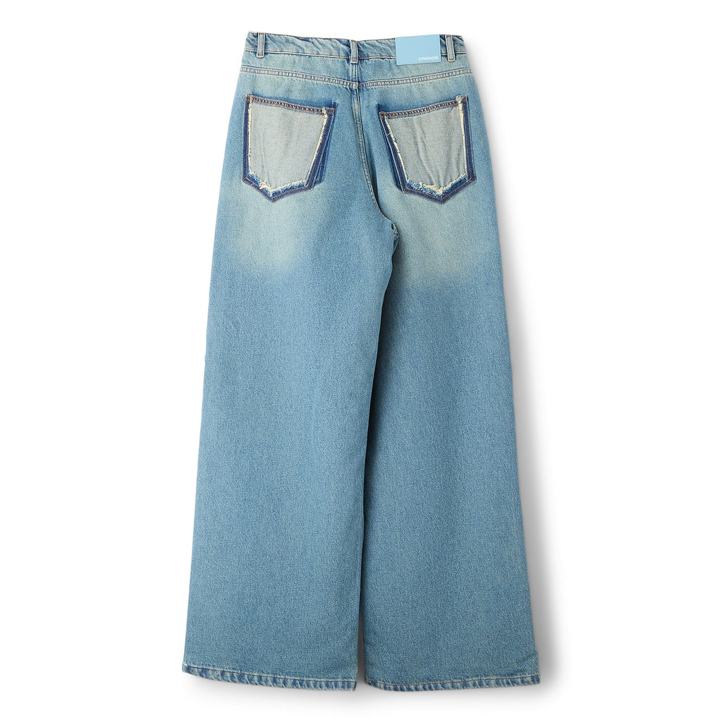 3.Paradis Wide Leg Padded Jeans (Washedblue) Trousers