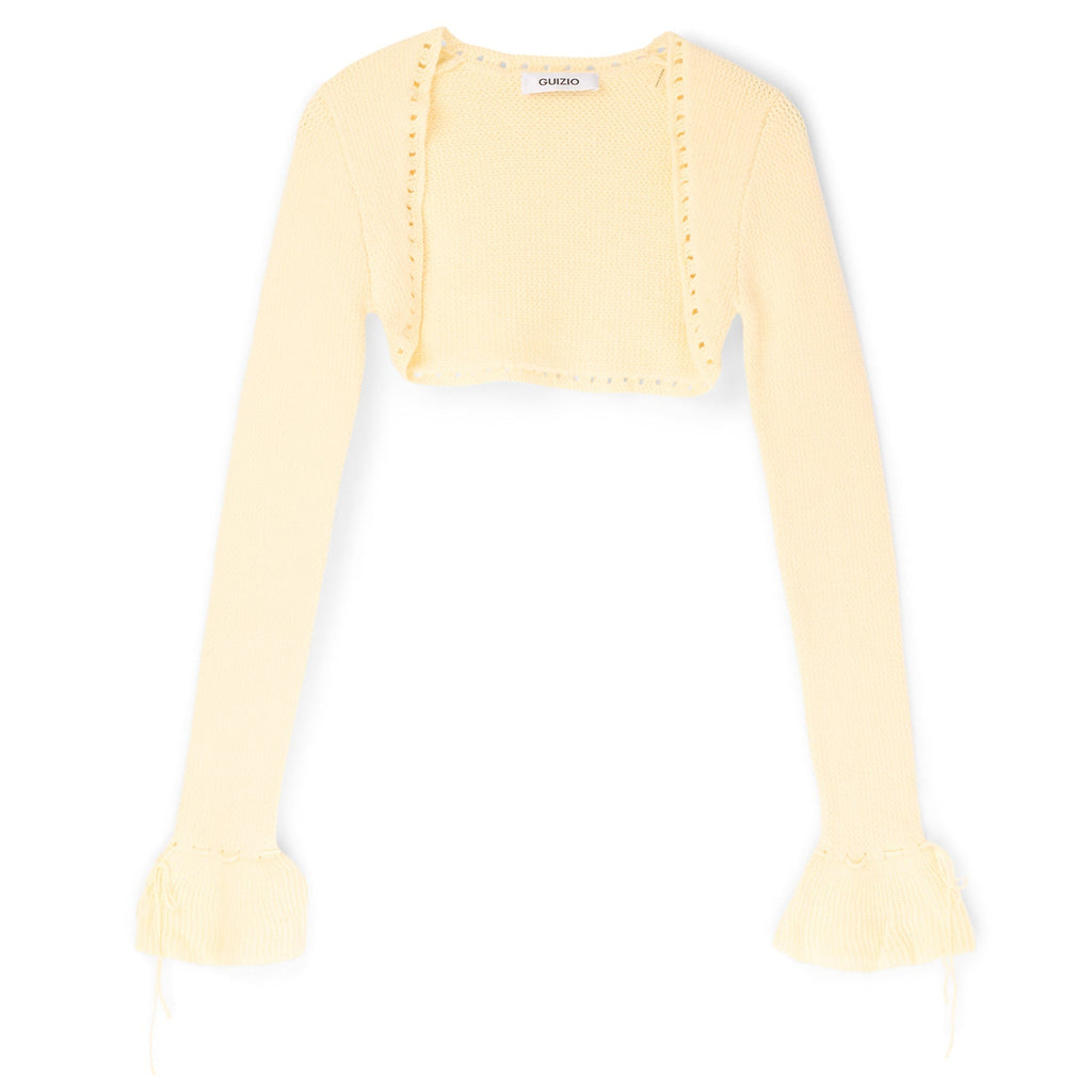 Danielle Guizio Crochet Ruffle Sleeve Bolero (Honey butter) Top