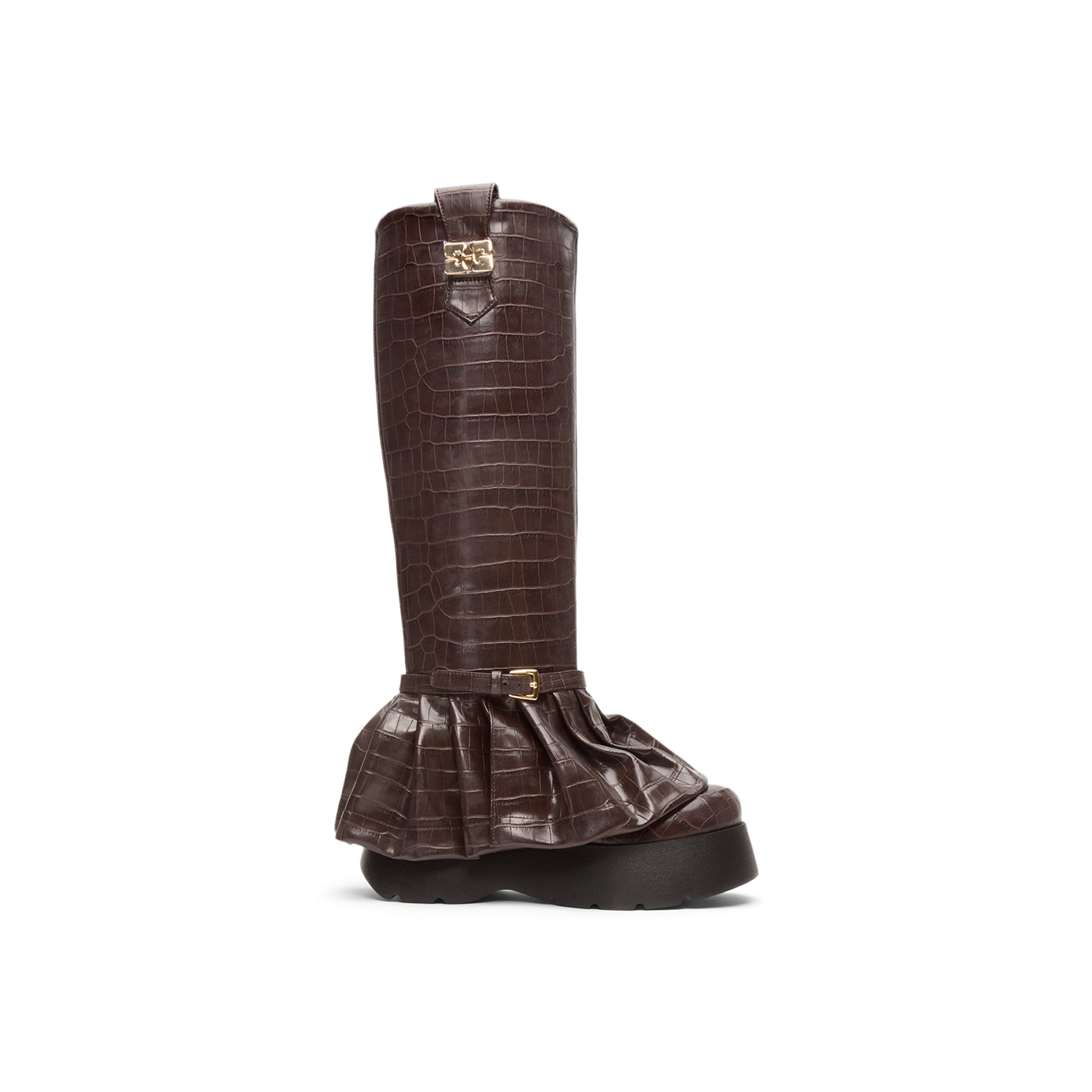 ganni-kat-high-boot-croco-chocolate-fondant  Footwear