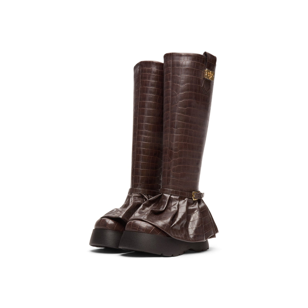 ganni-kat-high-boot-croco-chocolate-fondant  Footwear