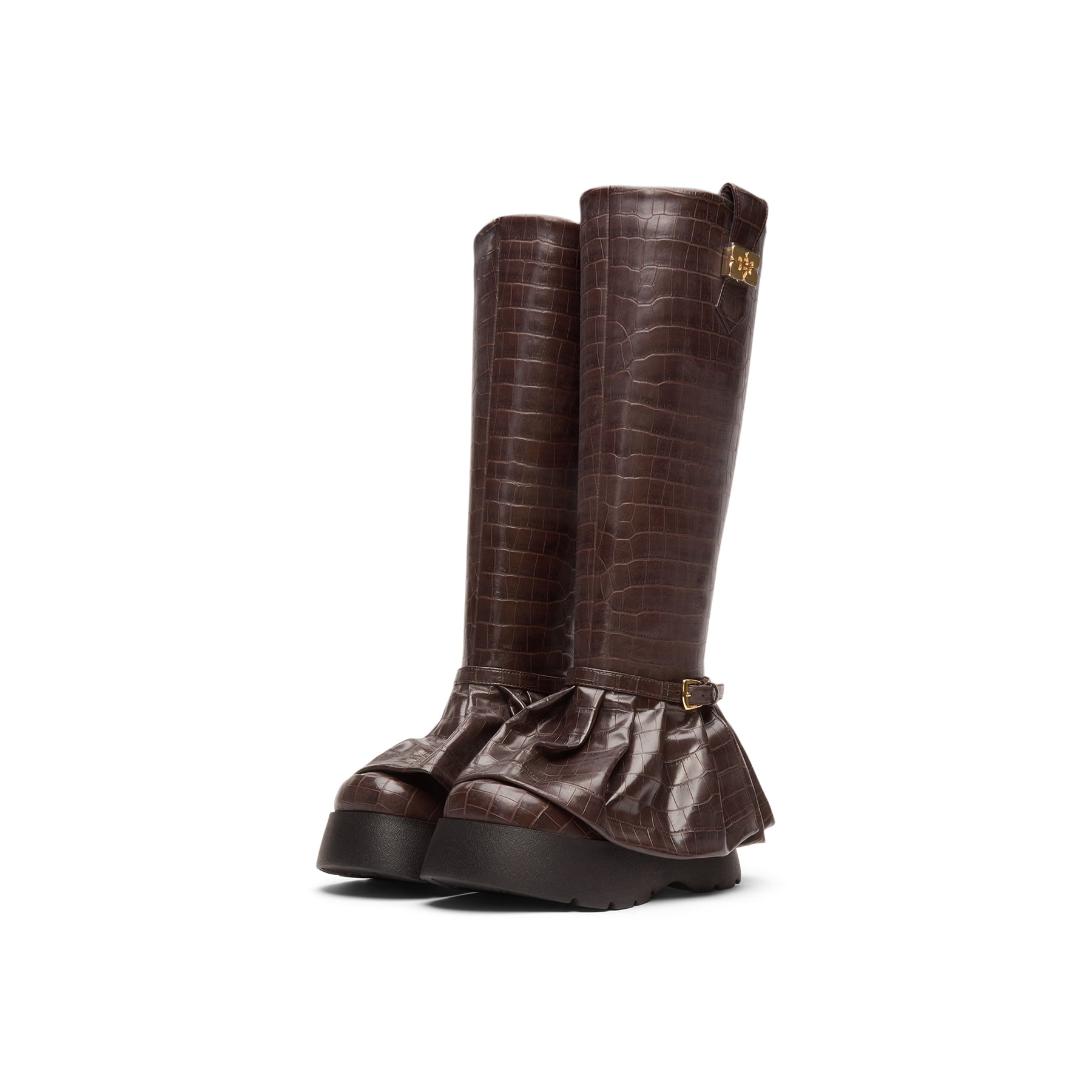 ganni-kat-high-boot-croco-chocolate-fondant  Footwear