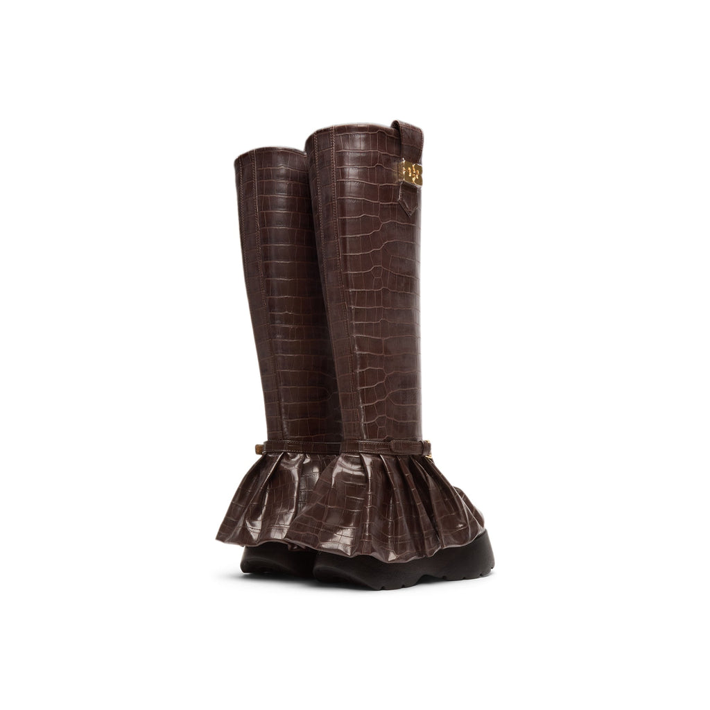 ganni-kat-high-boot-croco-chocolate-fondant  Footwear