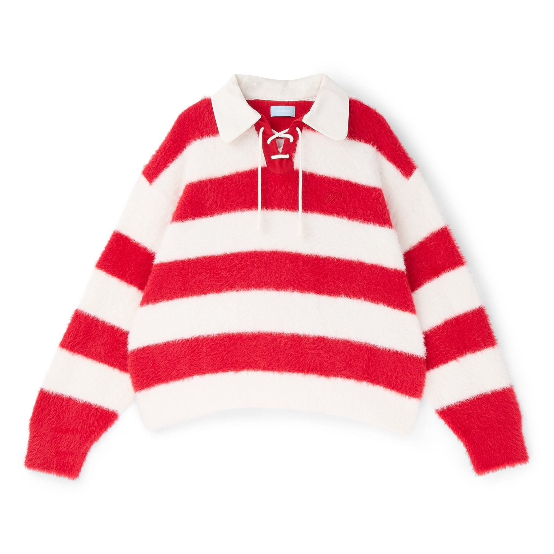 3.Paradis Fluffy Knit LS Polo (Redwhite) Top