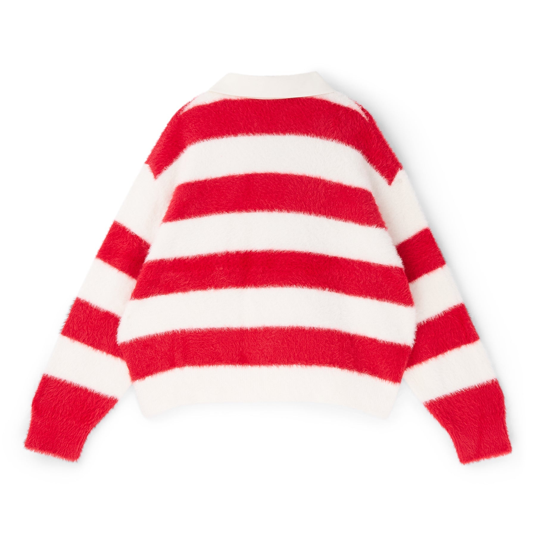 3.Paradis Fluffy Knit LS Polo (Redwhite) Top