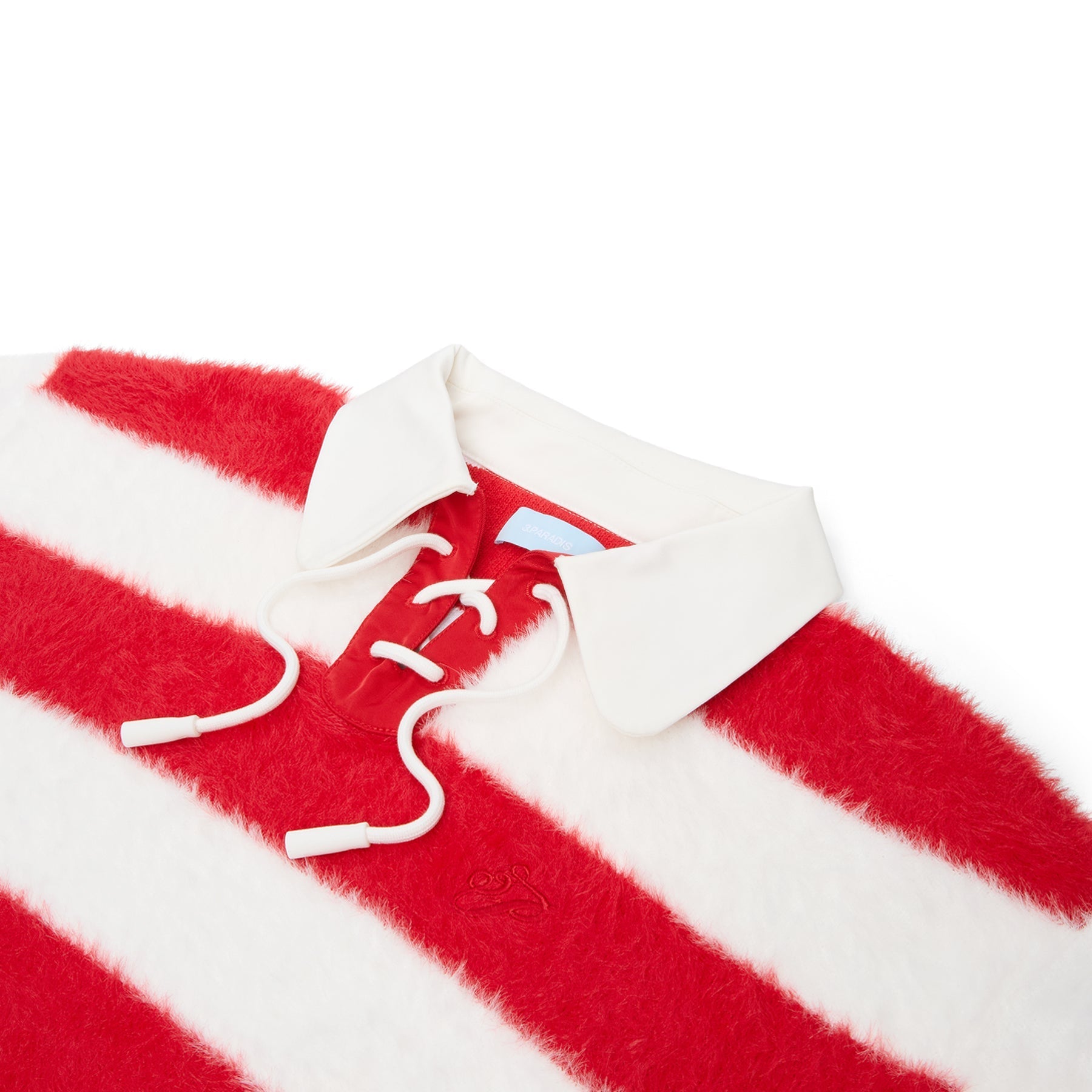 3.Paradis Fluffy Knit LS Polo (Redwhite) Top