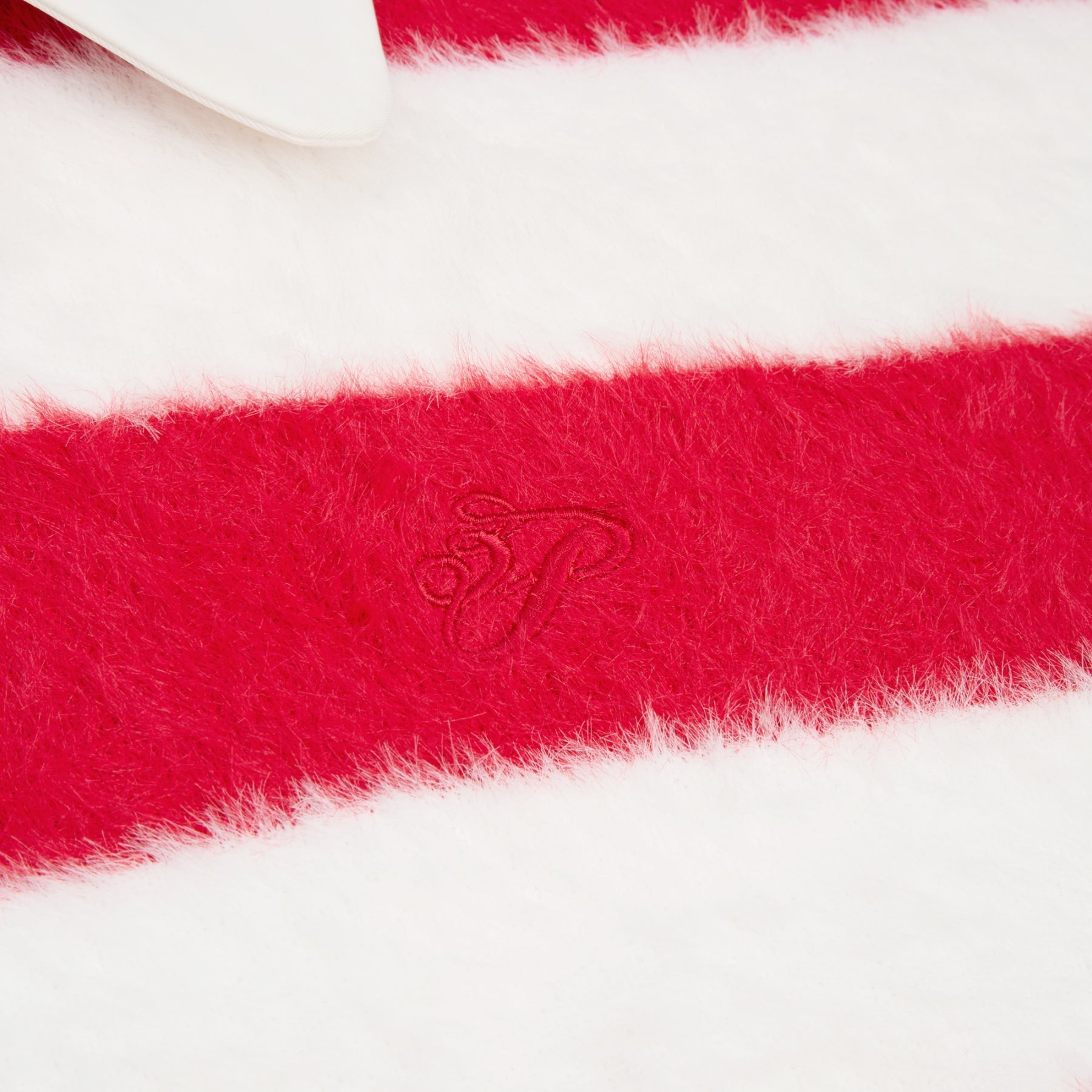 3.Paradis Fluffy Knit LS Polo (Redwhite) Top