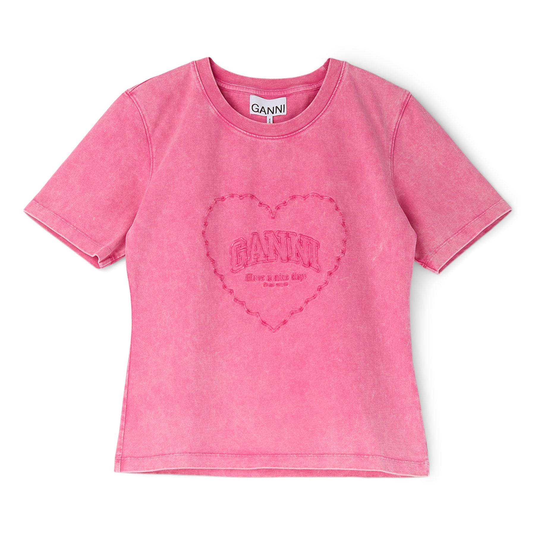GANNI Heavy Cotton Heart T-shirt (Hot Pink) Top