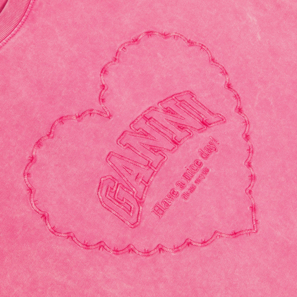 GANNI Heavy Cotton Heart T-shirt (Hot Pink) Top