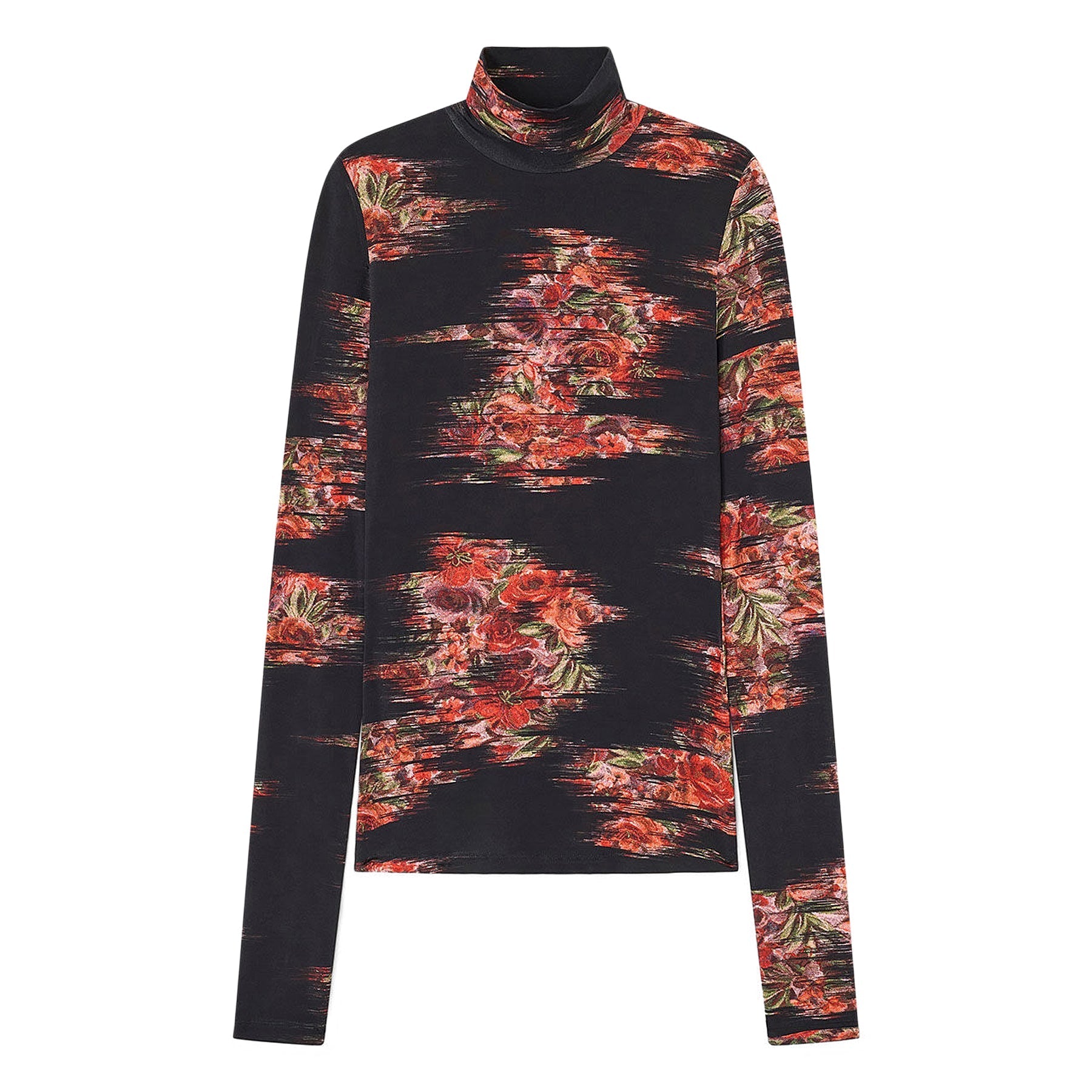 GANNI Floral Jersey Turtleneck (Black) Top