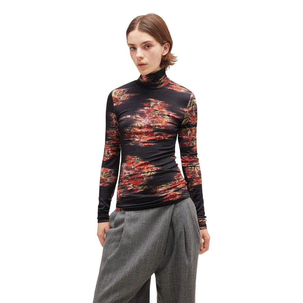 GANNI Floral Jersey Turtleneck (Black) Top