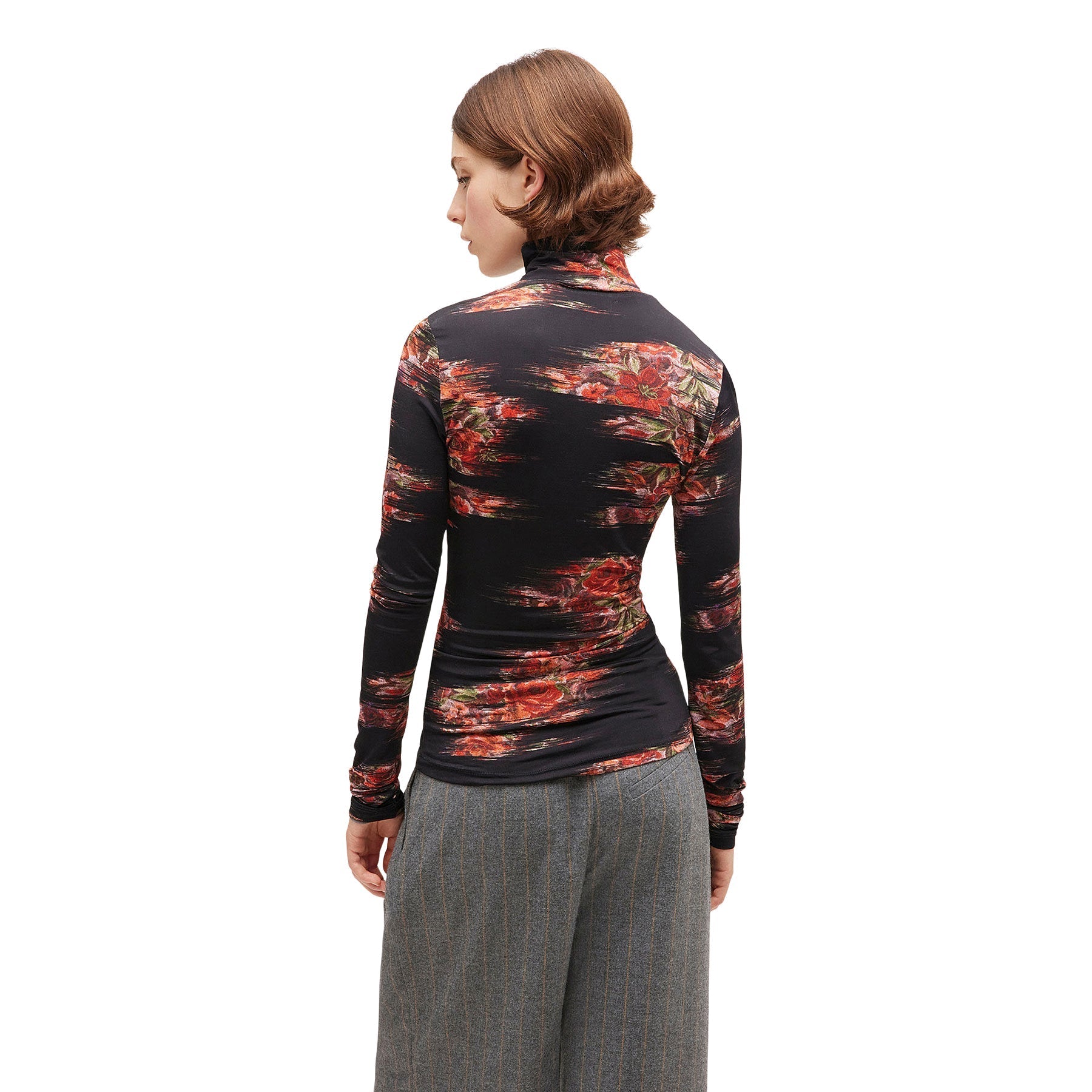 GANNI Floral Jersey Turtleneck (Black) Top