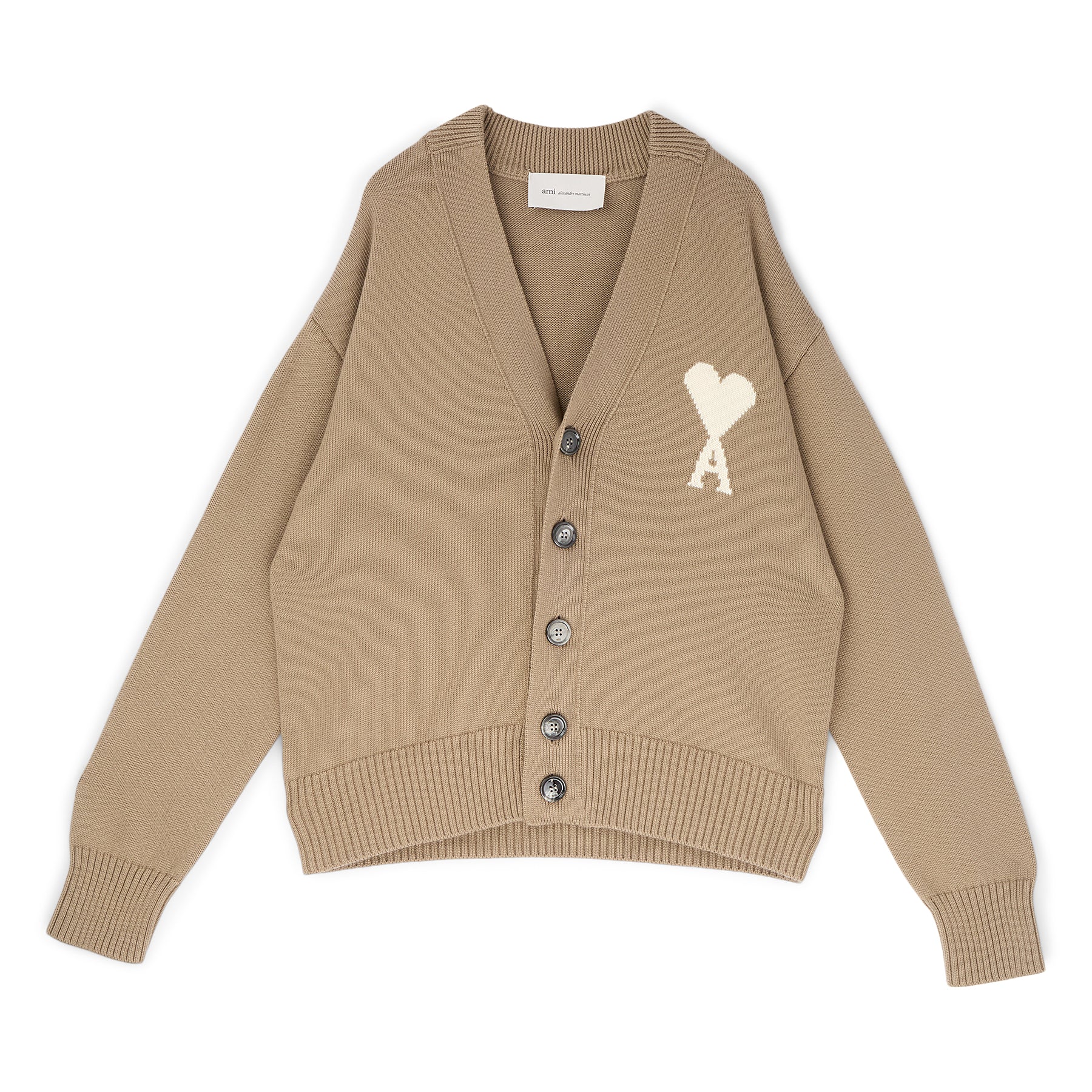 AMI Cardigan With Contrasted AMI De Coeur (Beige taupe/Ecru) Top