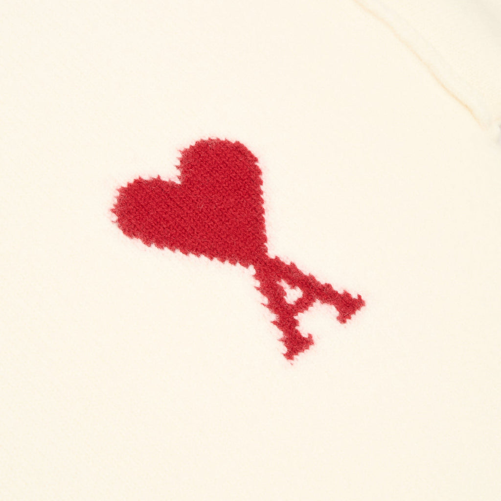 AMI Crewneck Sweater With Contrasted AMI De Coeur (Ecru/Rouge) Top
