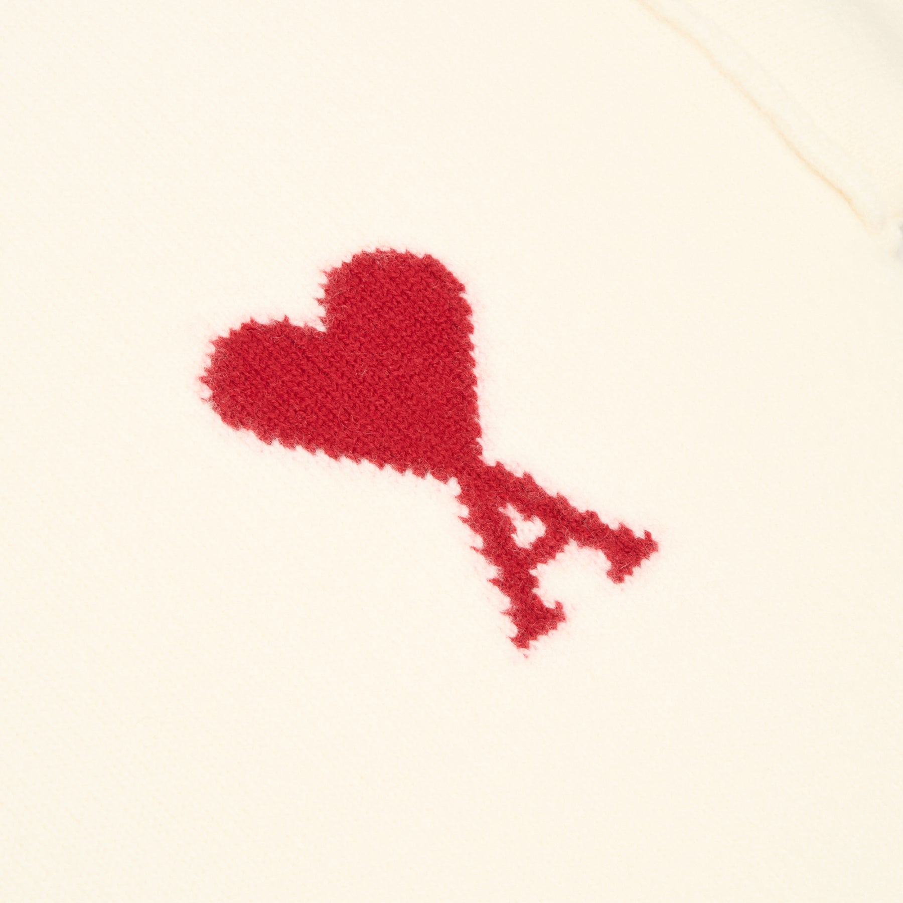 AMI Crewneck Sweater With Contrasted AMI De Coeur (Ecru/Rouge) Top
