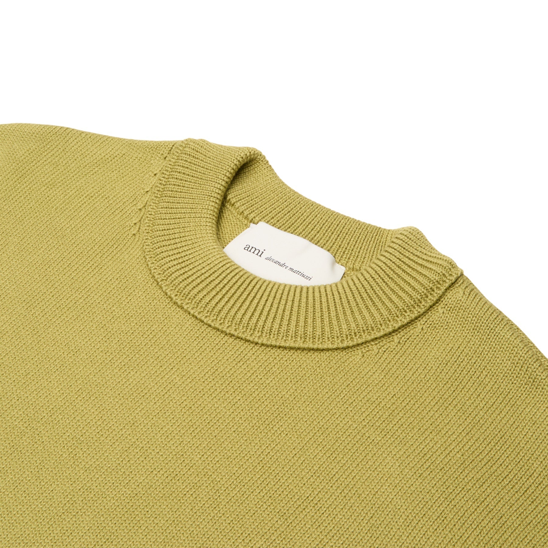 AMI Crewneck Sweater With Contrasted AMI De Coeur (Matcha/Ecru) Top