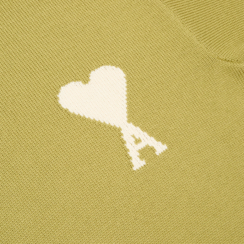 AMI Crewneck Sweater With Contrasted AMI De Coeur (Matcha/Ecru) Top