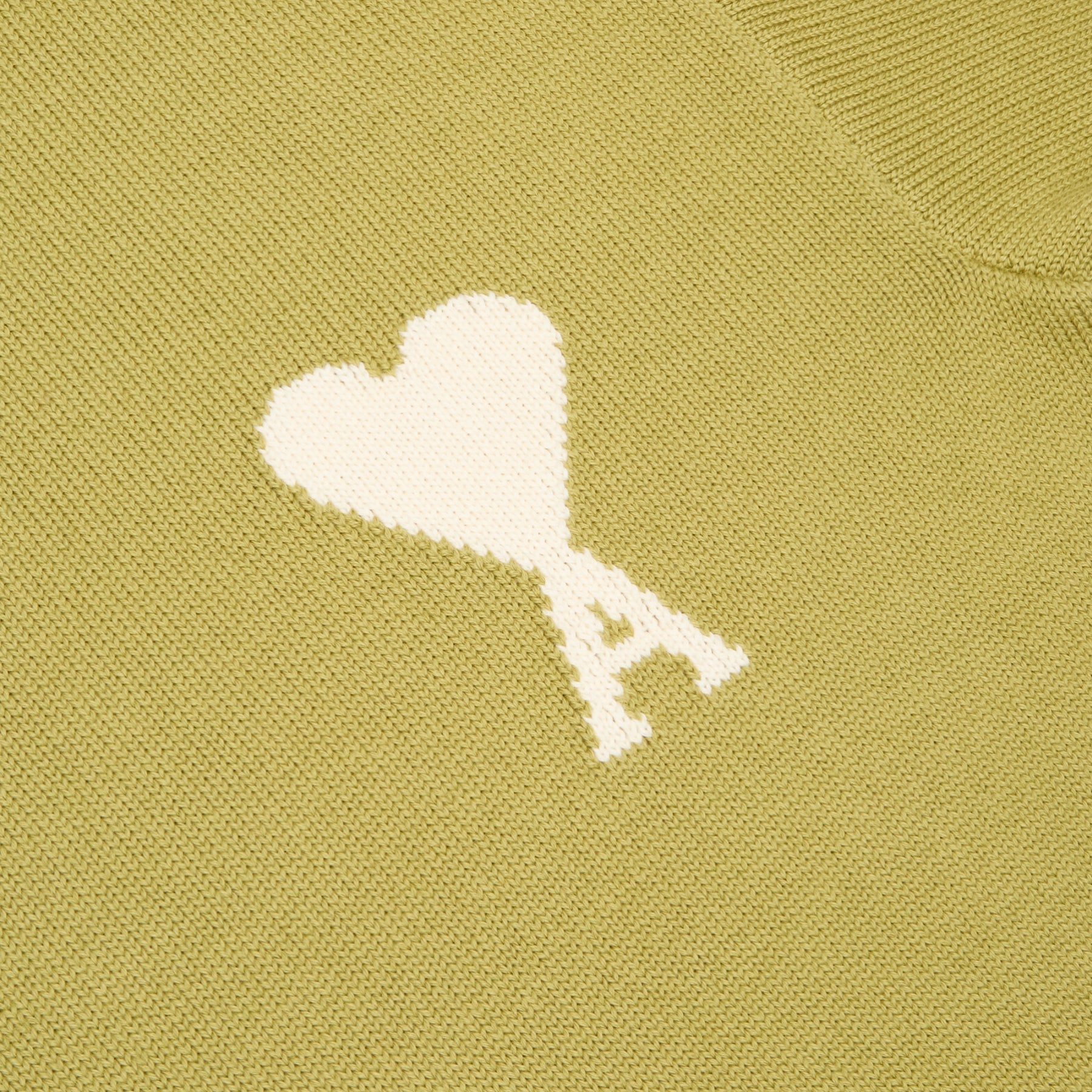 AMI Crewneck Sweater With Contrasted AMI De Coeur (Matcha/Ecru) Top