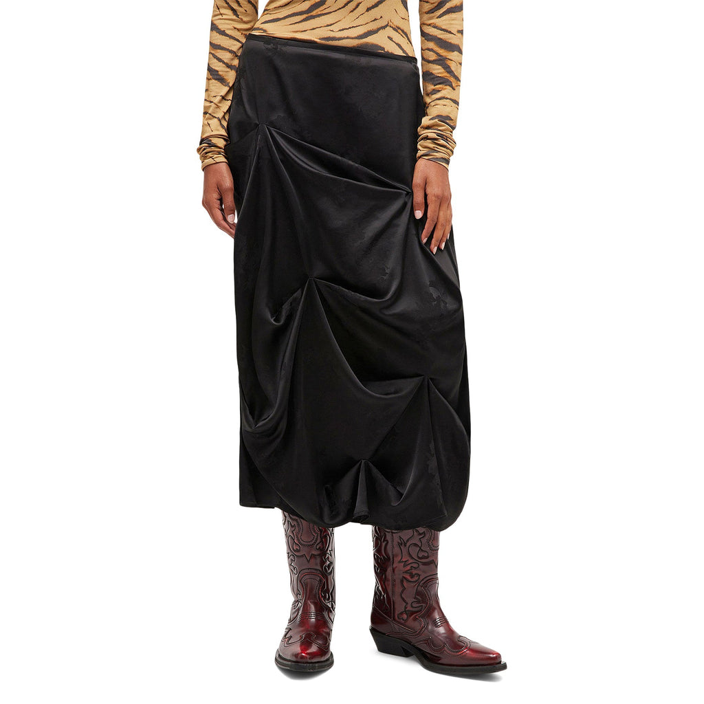 GANNI Jacquard Tuck Drpaed Skirt (Black) Trousers