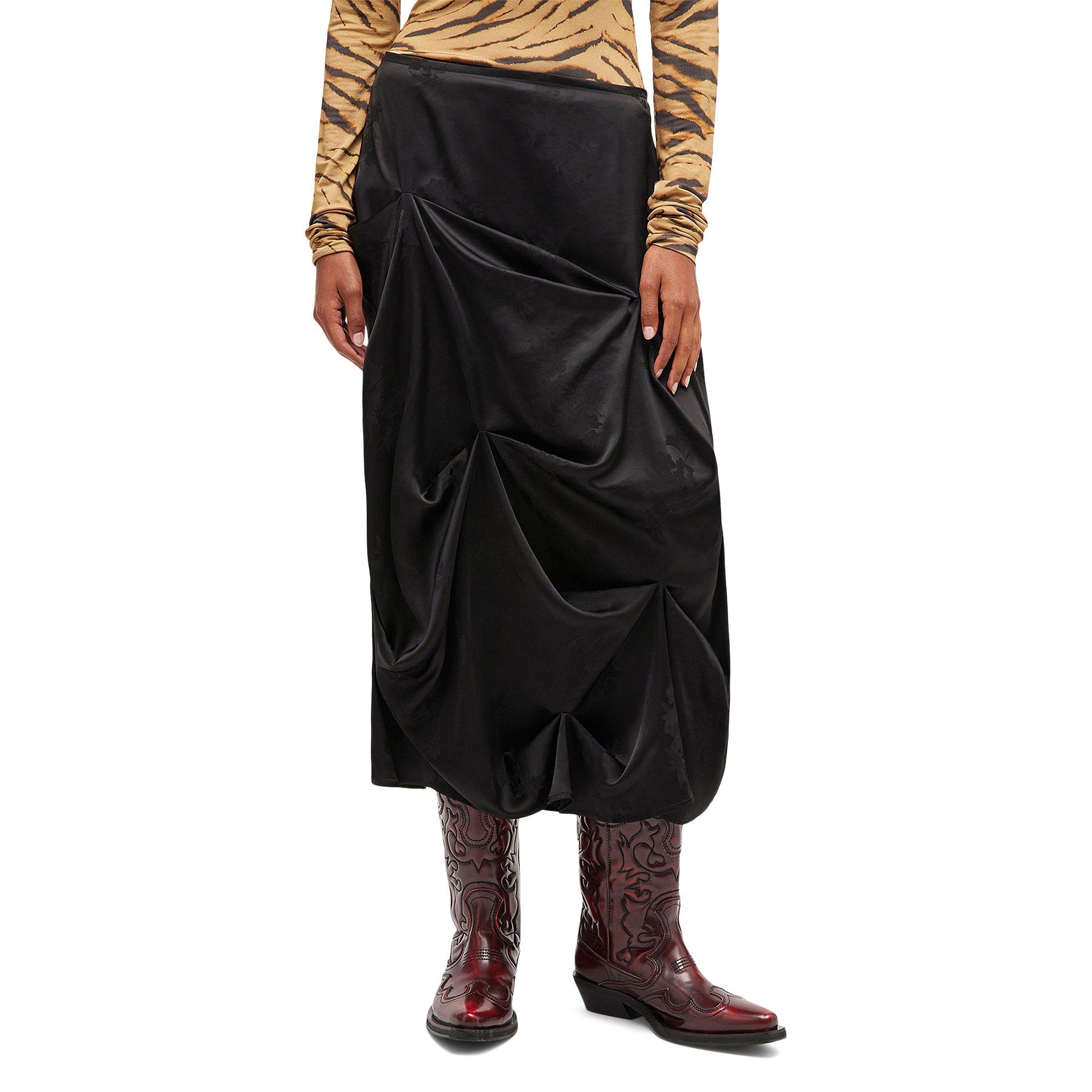 GANNI Jacquard Tuck Drpaed Skirt (Black) Trousers