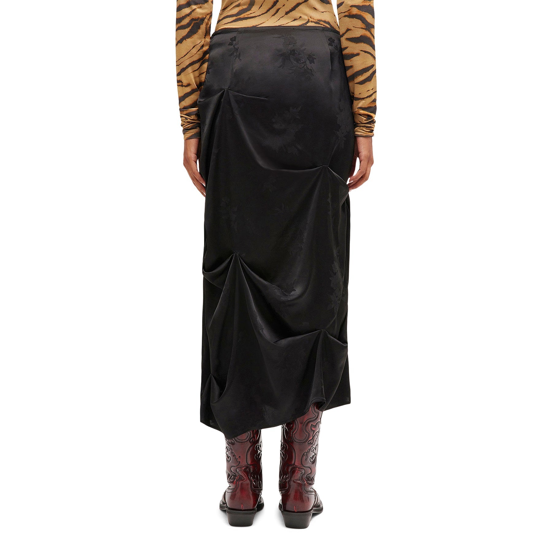 GANNI Jacquard Tuck Drpaed Skirt (Black) Trousers